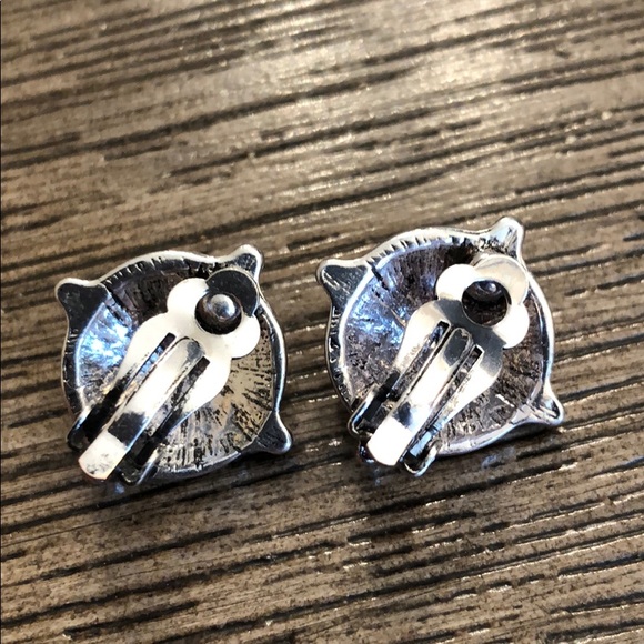 Vintage Round Clip Earrings with Rhinestone Center - Picture 6 of 12